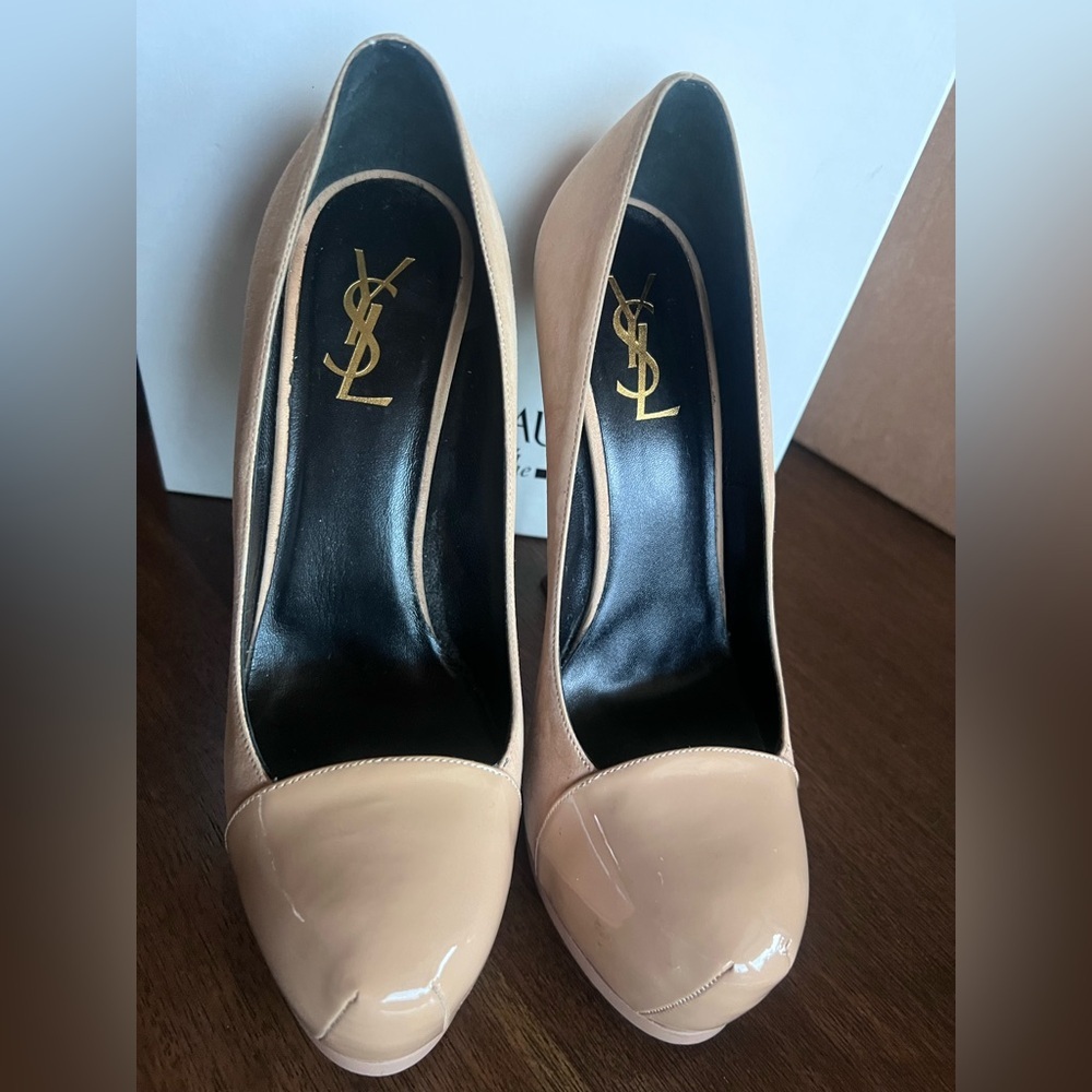 Saint Laurent Tribtoo High Heels Nude Suede Patent Leather with Box EU 39.5 - Picture 4 of 10